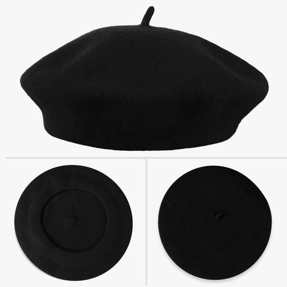 JHats Unisex Black Beret Frech Preppy Old money 100% Wool Hat - Picture 1 of 9